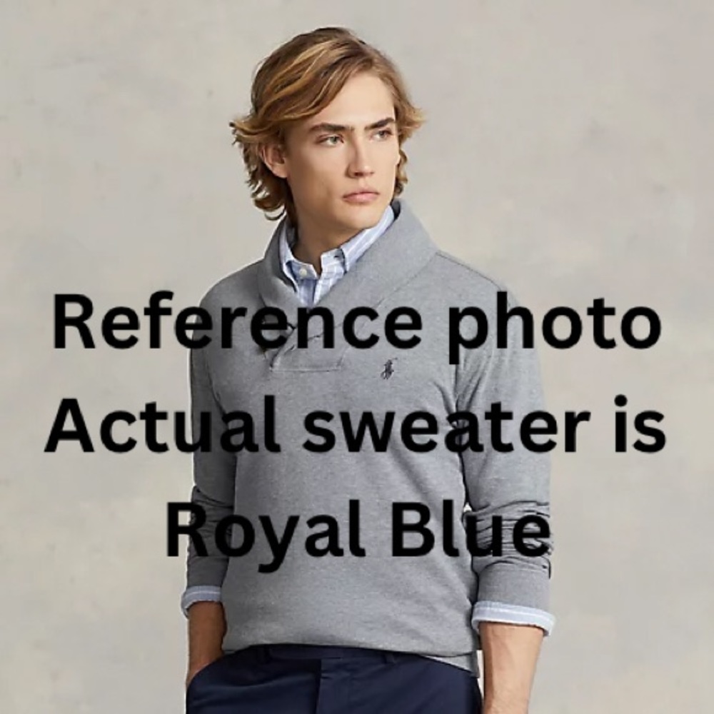 Ralph Lauren Polo Cotton Royal Blue Shawl Collar Sweater Size Medium